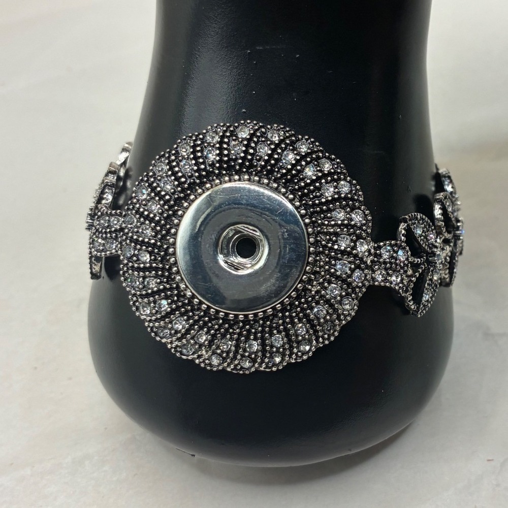 Silver Tone Rhinestone Snap Button Bracelet Butterfly Link Interchangeable Base